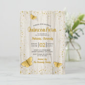 Invitation Papillon de Parties scintillant d'or Quinceanera e (Debout devant)