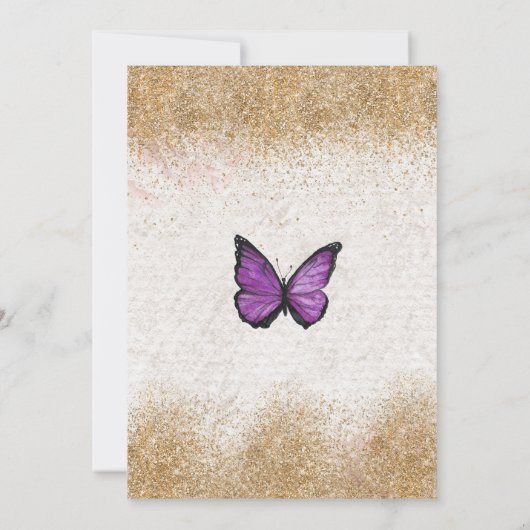 Invitation Papillon de Parties scintillant en or violet Quinc (Dos)