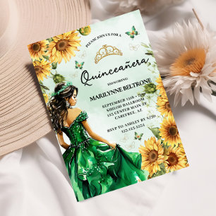 Invitation Papillon de tournesol vert Princesse Quinceañera