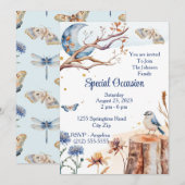 Invitation Papillon d'été bleu Clair de Lune Floral Joli (Devant / Derrière)