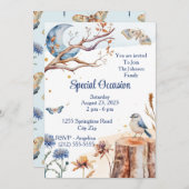 Invitation Papillon d'été Oiseau Bleu Lune Floral Joli (Devant / Derrière)