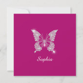 Invitation Papillon diamant blanc, nom en écriture, fuchsia p (Devant)