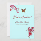 Invitation PAPILLON D'OR , bleu rouge vif (Dos)