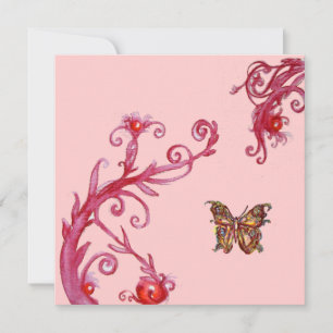 Invitation PAPILLON D'OR BUTTERFLY , rose rouge vif