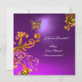 INVITATION PAPILLON D'OR DANS DES TOURBILLONS FLEURIS VIOLETS (Dos)