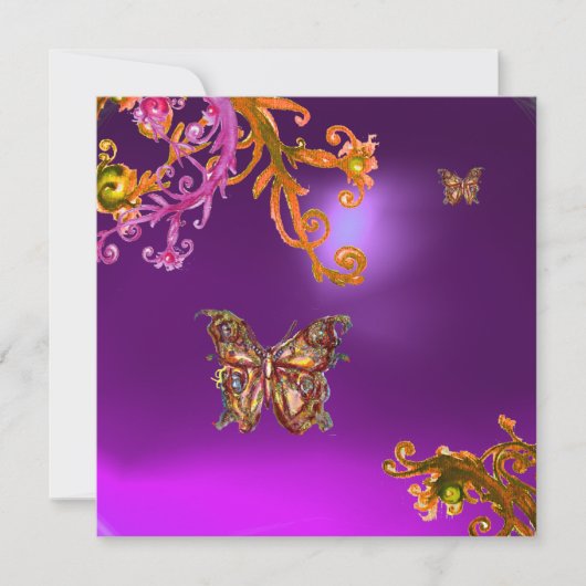 INVITATION PAPILLON D'OR DANS DES TOURBILLONS FLEURIS VIOLETS (Devant)