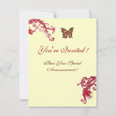 INVITATION PAPILLON D'OR EN CRÈME ROUGE CLAIR (Dos)