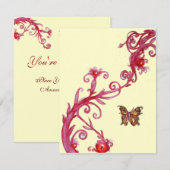 INVITATION PAPILLON D'OR EN CRÈME ROUGE CLAIR (Devant / Derrière)