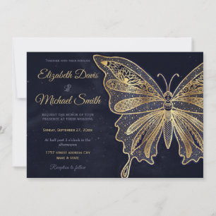 Invitation Papillon d'or esthétique céleste