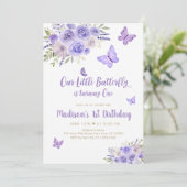 Invitation Papillon d'or pourpre Floral 1er anniversaire (Debout devant)