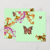Invitation PAPILLON D'OR , rose jaune vert vif (Devant / Derrière)