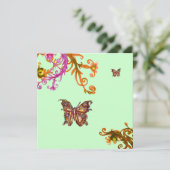 Invitation PAPILLON D'OR , rose jaune vert vif (Debout devant)