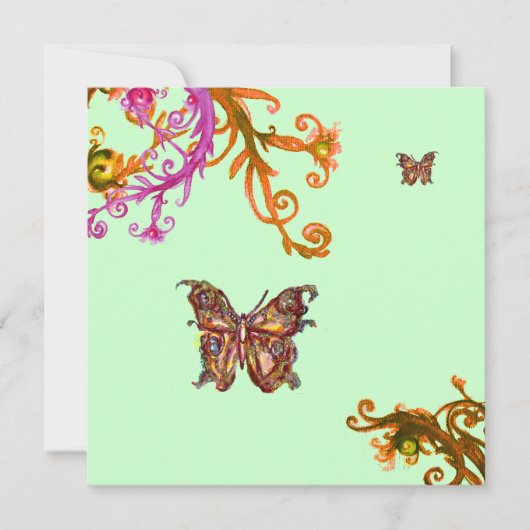 Invitation PAPILLON D'OR , rose jaune vert vif (Devant)