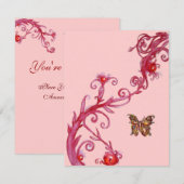 Invitation PAPILLON D'OR , rose rouge vif (Devant / Derrière)