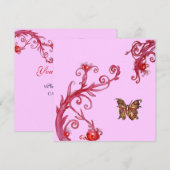 Invitation PAPILLON D'OR , rose rouge vif (Devant / Derrière)