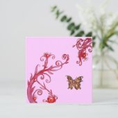 Invitation PAPILLON D'OR , rose rouge vif (Debout devant)