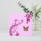 Invitation PAPILLON D'OR , rose vif (Debout devant)