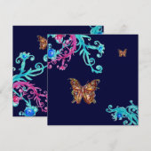 Invitation PAPILLON D'OR , rose vif  bleu (Devant / Derrière)