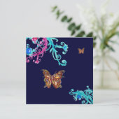 Invitation PAPILLON D'OR , rose vif  bleu (Debout devant)