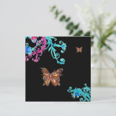 Invitation PAPILLON D'OR , rose vif bleu noir (Debout devant)