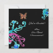 Invitation PAPILLON D'OR , rose vif bleu noir (Dos)