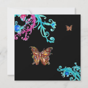Invitation PAPILLON D'OR , rose vif  bleu noir