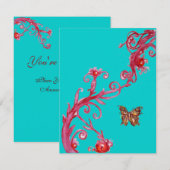 Invitation PAPILLON D'OR , rouge bleu vif (Devant / Derrière)