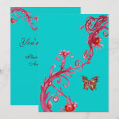 Invitation PAPILLON D'OR , rouge bleu vif (Devant / Derrière)
