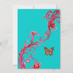 Invitation PAPILLON D'OR , rouge bleu vif