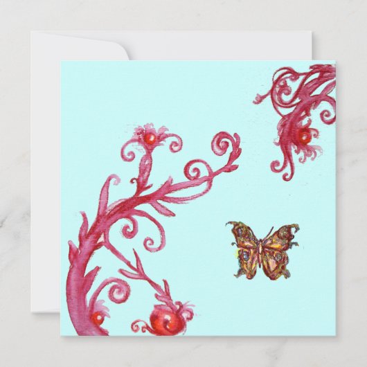 Invitation PAPILLON D'OR , rouge bleu vif (Devant)