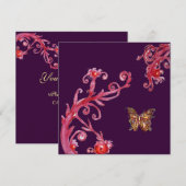 Invitation PAPILLON D'OR , rouge vif foncé violet (Devant / Derrière)