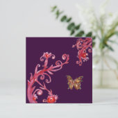 Invitation PAPILLON D'OR , rouge vif foncé violet (Debout devant)
