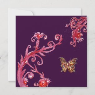 Invitation PAPILLON D'OR , rouge vif foncé violet