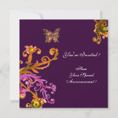 Invitation PAPILLON D'OR SUR FOND POURPRE ,Mariage Élégant Ra (Dos)