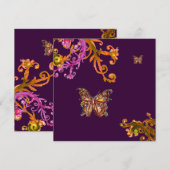 Invitation PAPILLON D'OR SUR FOND VIOLET ,Élégant Mariage Chi (Devant / Derrière)