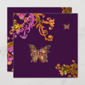 Invitation PAPILLON D'OR SUR FOND VIOLET ,Mariage Élégant et  (Devant / Derrière)