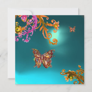 INVITATION PAPILLON D'OR TEAL AQUA BLEU AQUAMARINE PIERRE PR