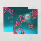 INVITATION PAPILLON D'OR TEAL BLEU AQUA GEMME (Devant / Derrière)