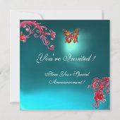 INVITATION PAPILLON D'OR TEAL BLEU AQUA GEMME (Dos)