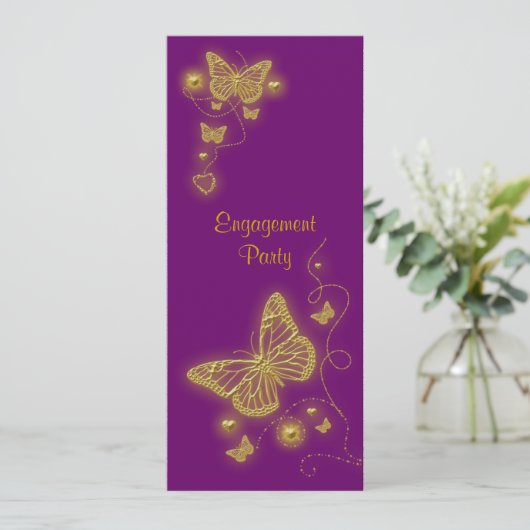 Invitation Papillon d'or violet élégant (Debout devant)