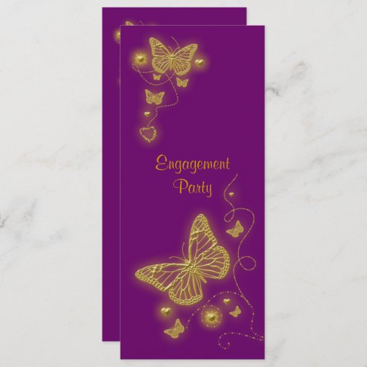 Invitation Papillon d'or violet élégant (Devant / Derrière)