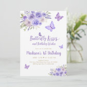 Invitation Papillon d'or violet Floral Anniversaire (Debout devant)
