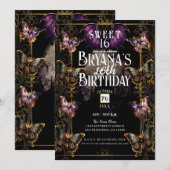 Invitation Papillon doré de conte de fée gothique & Sweet 16  (Devant / Derrière)