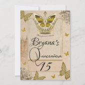 Invitation Papillon doré de conte de fées pour Quinceañera (Devant)