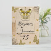 Invitation Papillon doré de conte de fées pour Quinceañera (Debout devant)