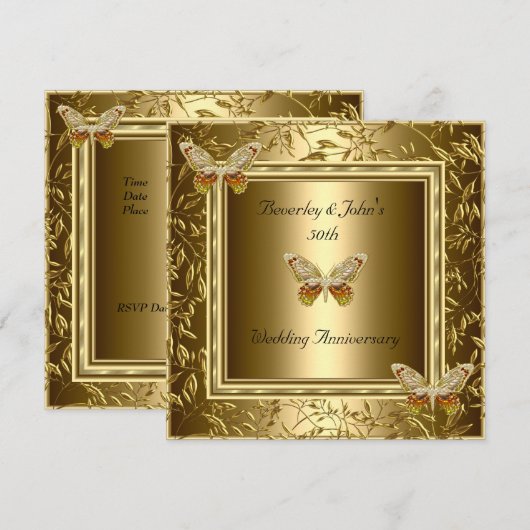 Invitation Papillon doré pour 50e anniversaire de mariage élé (Devant / Derrière)