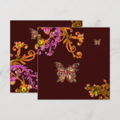 Invitation PAPILLON DORÉ , rose vif jaune marron (Devant / Derrière)