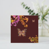 Invitation PAPILLON DORÉ , rose vif jaune marron (Debout devant)