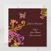 Invitation PAPILLON DORÉ , rose vif jaune marron (Dos)