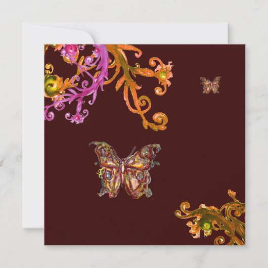 Invitation PAPILLON DORÉ , rose vif jaune marron (Devant)